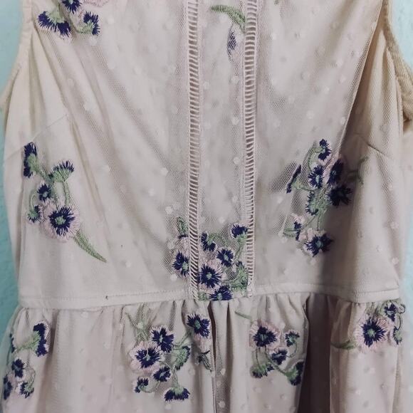 SPEECHLESS Girls M Beige Cream Purple Dress Floral Polka Dot Lace Sleeveless - Picture 3 of 10